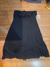 Converse Dress Womens XL Black Strapless Tube Sundress Elastic Waist Tie Casual