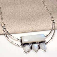 925 Silver Plated Exclusive Rainbow Moonstone Necklace 20" Gifts For Women GW