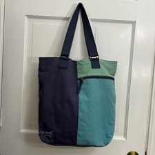 Life is Good Colorblock Embroidered Tote Bag Cotton Canvas Beach Travel Large
