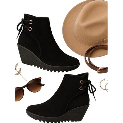 Fly London Yama Black Suede Wedge Boots Womens EU40 US9 Boho Goth Style in EUC