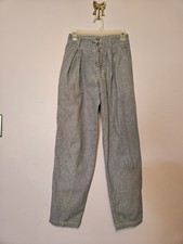Liz Wear Vintage High-Waist Pleated Pants Windowpane Navy  White Small