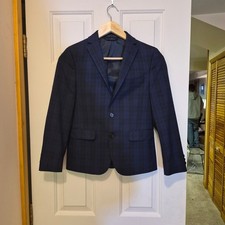 Lauren Ralph Lauren Boys Navy Blue Black Plaid Two Button Blazer Suit Jacket