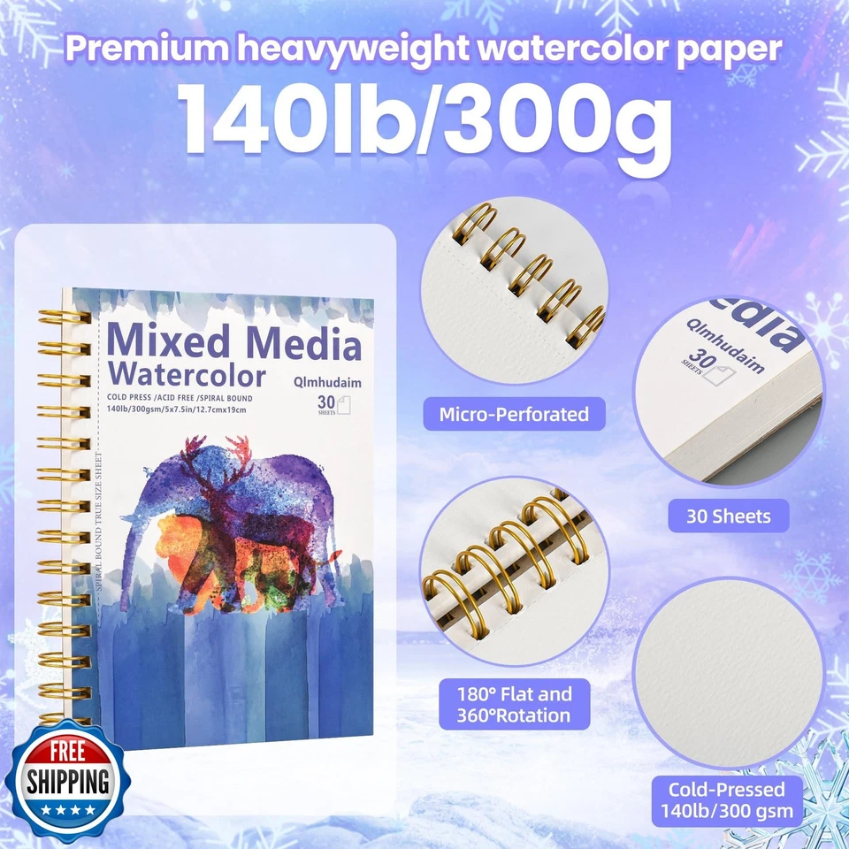 Almohadilla de papel de acuarela de 5"x7,5", encuadernación en espiral desmontable, (30 hojas, 140 lb/300 g): Foto 3 de 4