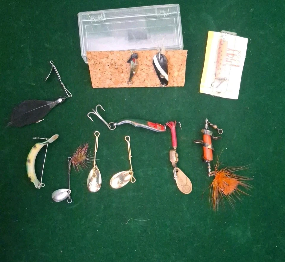 11 bonitos señuelos vintage de metal, caña de mosca, hilanderos, Pflueger, Hofmann, Wezel, etc. Foto 2 de 4