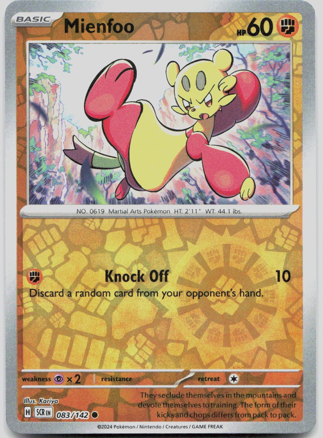 Mienfoo 083/142 Common Stellar Crown Pokemon Reverse Holo Near Mint