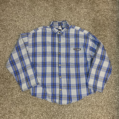VTG No Fear Mens Flannel Shirt Snap Large Mens 90s Y2k Plaid Pocket Grunge Skate