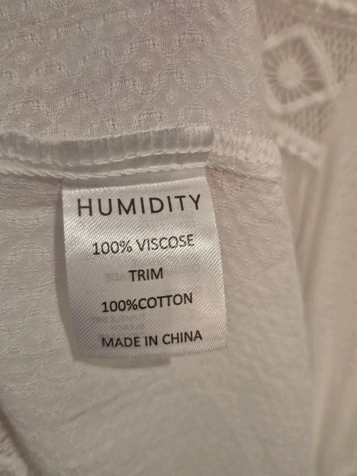 Humidity Size M L 12 14 Sheer White Bell Sleeve Button Up Summer Dress Like New - image 3 of 4