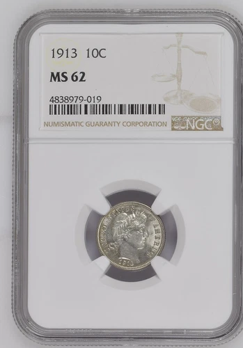 1913 Barber Dime, NGC MS 62