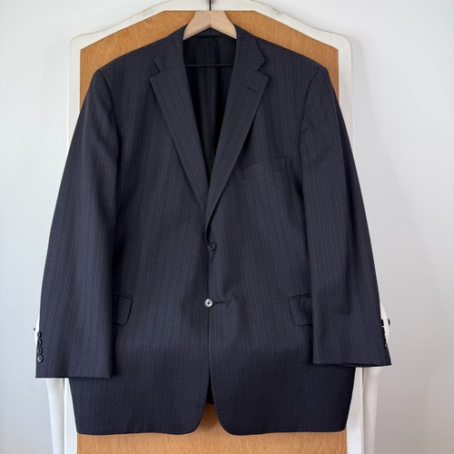 Tom James Suit Mens 48L Navy Blue Pinstripe 2 Button Canvas Innocenti Bespoke - Picture 2 of 23