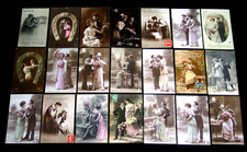 COUPLE AMOUREUX MISS JOLIE ROBE MODE ROMANTIQUE BELLE EPOQUE LOT 21 CPA 1910 C29