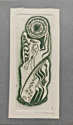 exlibris etching c3/c5  Chyurlionis 100ann 1875-1975 art  Cepauskas signed