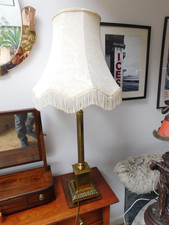 Stunning Brass Corinthian Column Lamp with Square Ornate Base & Cream Shade