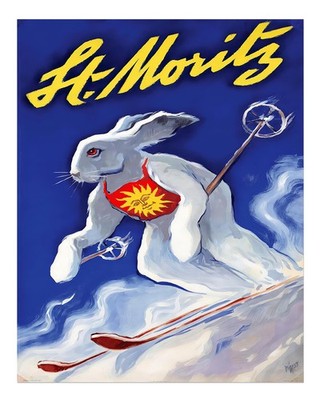 St. Moritz Skiing Rabbit Poster Wall Art � Vintage Style Decor