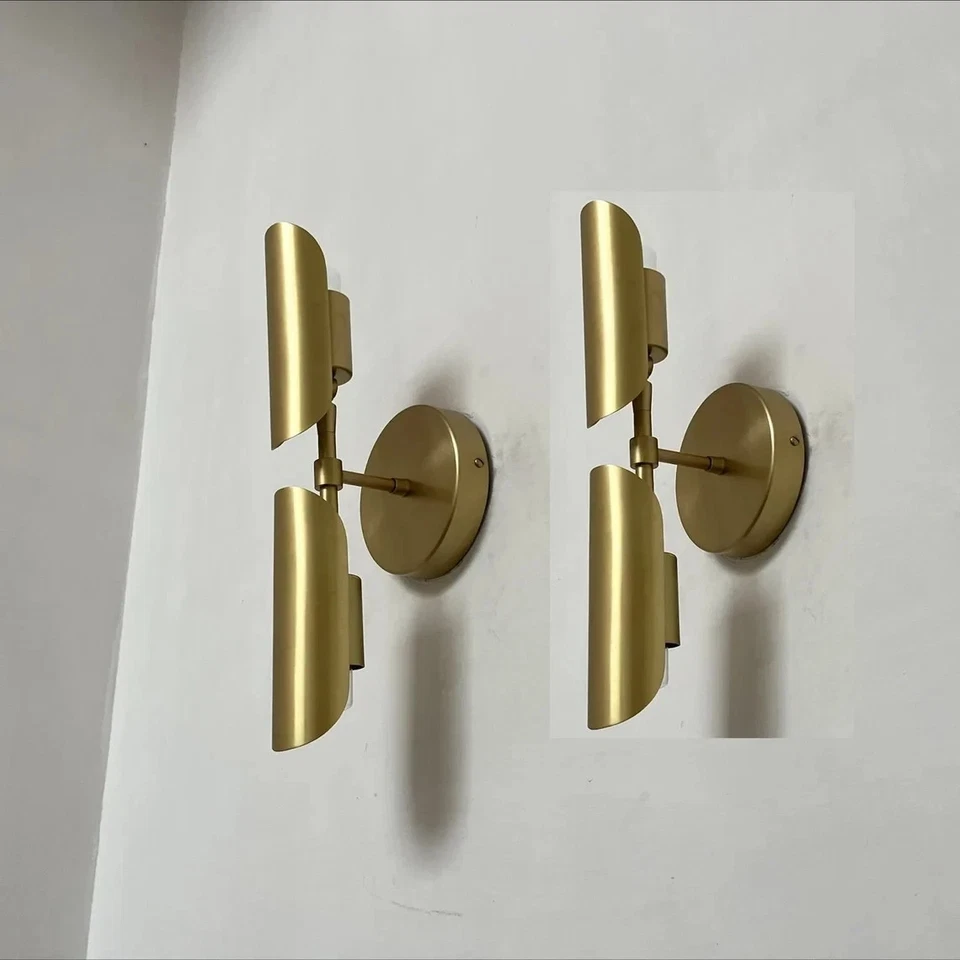 Par de Apliques de Pared de Latón 2 Brazos Pantalla Mediados de Siglo Moderno Dormitorio Lámpara de Pared Foto 3 de 4