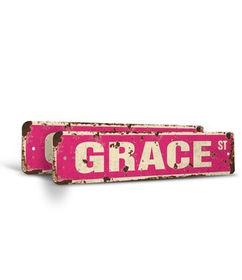 GRACE Vintage Style Rustic Street Sign Childrens Name Room Metal Road Sign