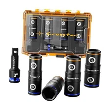  1/2" Drive Impact Flip Socket Set | Thin Wall Lug Nut Remover - 8 Sizes for 