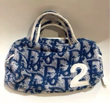 Christian Dior Mini Handbag Trotter Pile Fabric Blue x White No. 2 Pouch Bag JP