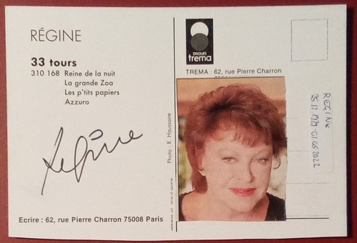 Régine 1929-2022 chanteuse actrice autograph verso signed 4"x6" photo - Picture 2 of 2