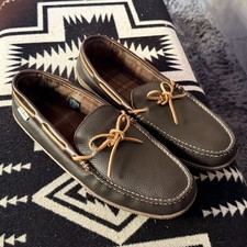 L.L.Bean Handsewn Slippers Flannel Lined Brown Leather Moccasins Men's Size 14