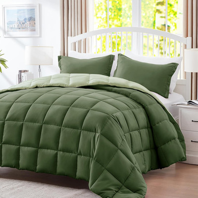 3 Pcs Box Stitched Reversible Comforter Sets/Lightweight Bedding Sets - GG Home