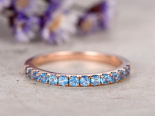 1.5ct Natural Blue Topaz Wedding Band Ring Half Eternity 14k Rose Gold Plated