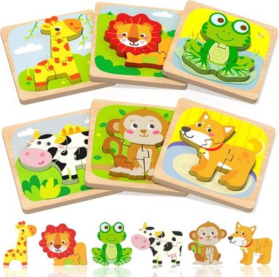 Benresive Wooden Toddler Puzzles, 6pcs Animal Montessori Toys for 1-3 Year... 