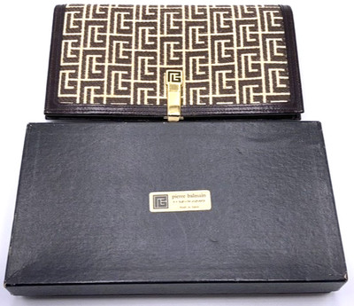 VINTAGE PIERRE BALMAIN PARIS LONG WALLET PURSE CANVAS LEATHER MONOGRAM JAPAN