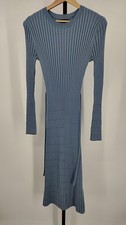 Quince Women Cotton Cashmere Ribbed Long Sleeve Crew Midi Dress Blue M