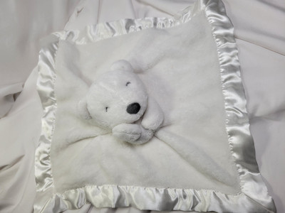 Carters White Polar Bear Baby Security Blanket Satin Trim/Backing