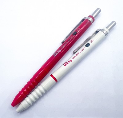 NOS Rotring Tikky 2pcs Double Push retract mechanical pencil 0.5mm Red White