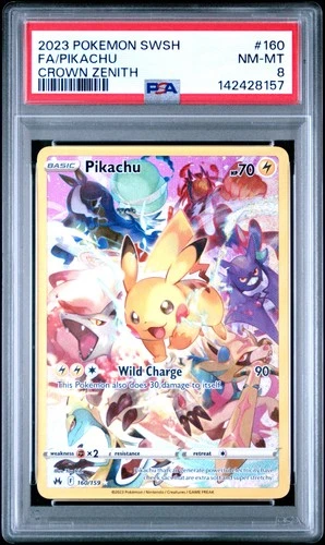 2023 POKEMON SWORD & SHIELD CROWN ZENITH #160 FULL ART/PIKACHU PSA 8