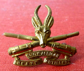 WW1 SOUTH AFRICA HEAVY ARTILLERY BRASS FRANCE ARMY SPRINGBOK GUNS COLLAR BADGE