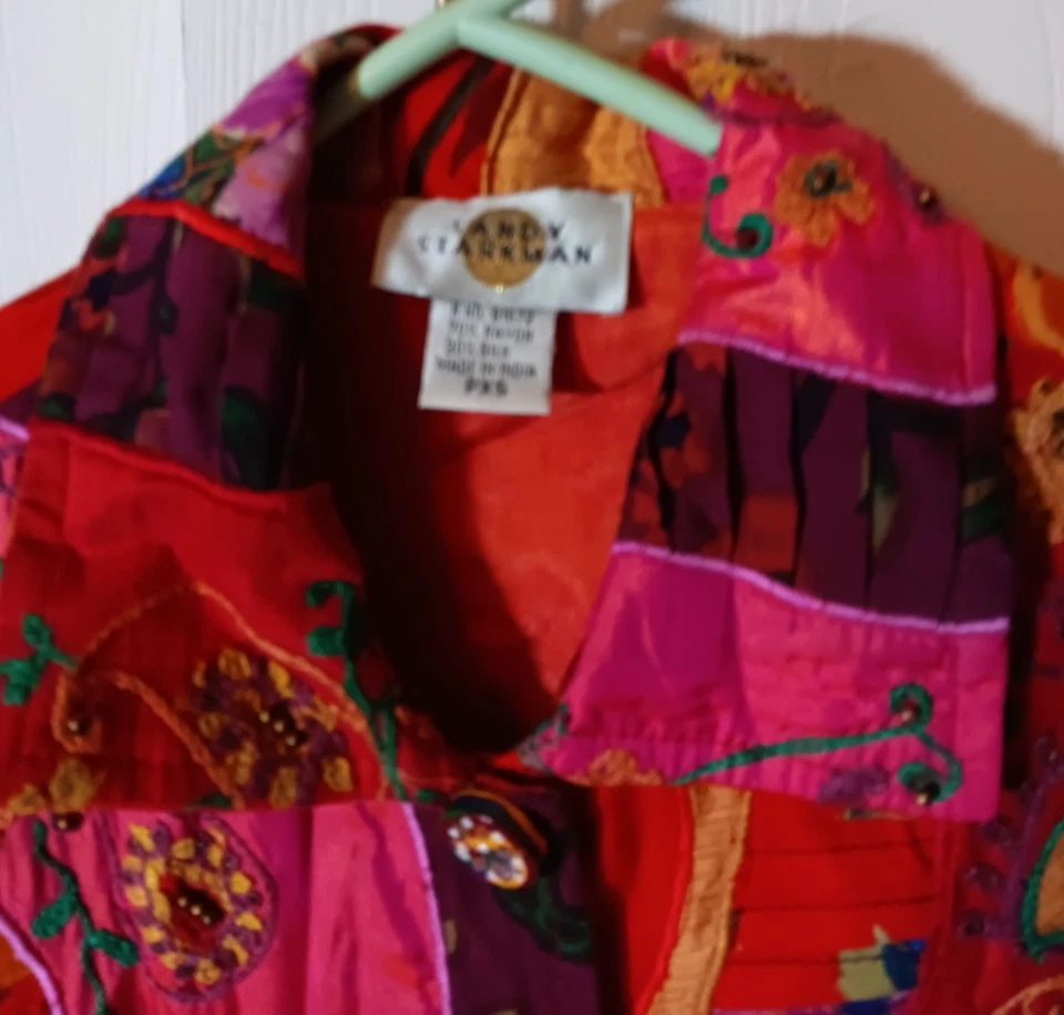 Sandy Starkman Jacket 70% Rayon 30% Silk India size PXS Patchwork Art-To-Wear - Image 3 of 4