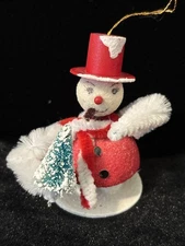 Christopher Radko SNOWMAN WIGGLE HEAD Ornament Shiny Brite Red Tree A4