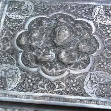 Extra Large Genuine Middle Eastern Silver Vanity Jewelry Box 