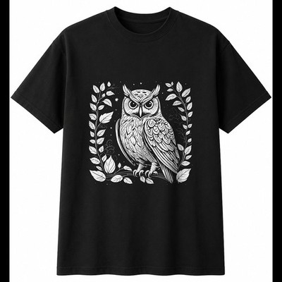 Botanische Eule in Natur Vogel Herren T-Shirt schwarz 100% Baumwolle Geschenk Vogelbeobachtung