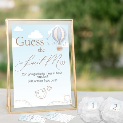 Baby Shower Spiel - Guess The Sweet Mess - Blue Up & Away Motiv, Heißluftballon,