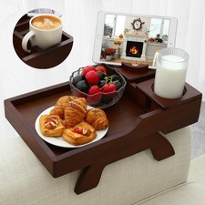 GHKINMAL Couch Cup Holder Tray 15.4"x9.9" - 4 in 1 Armrest Table Bamboo