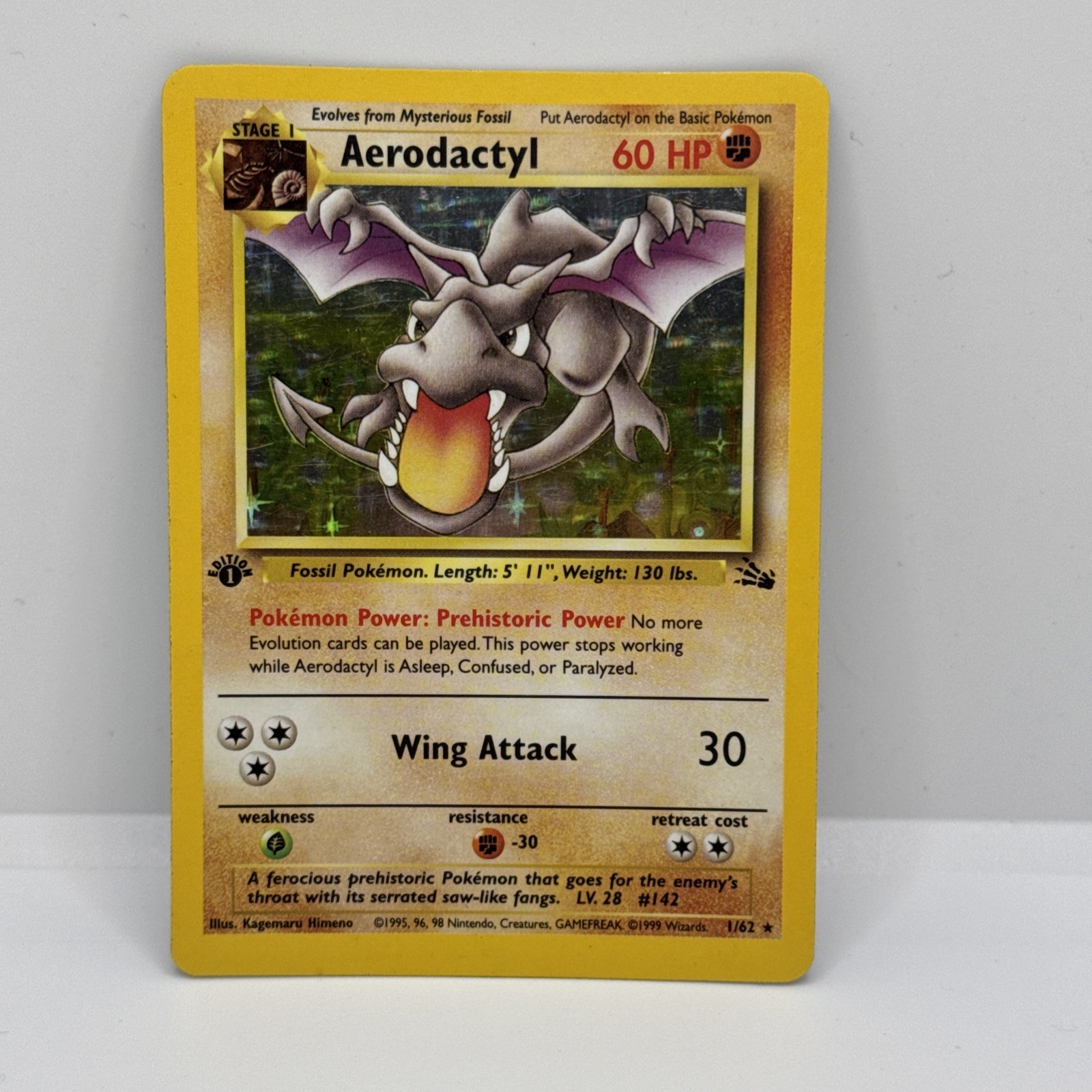 1st Edition Aerodactyl Holo Card 1/62 Fossil LP NICE!