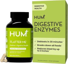 HUM Flatter Me Digestive Enzymes for Women & Men Bloating Supplement, 60Capsules