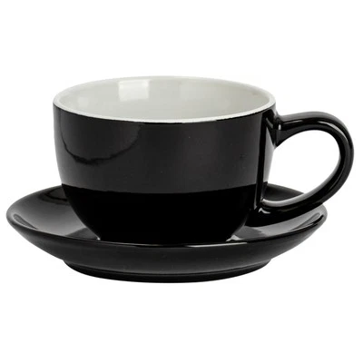 ARGON TABLEWARE Coloured Cappuccino Cup & Saucer Set Stoneware Tea & Coffee Cups 250ml Black
