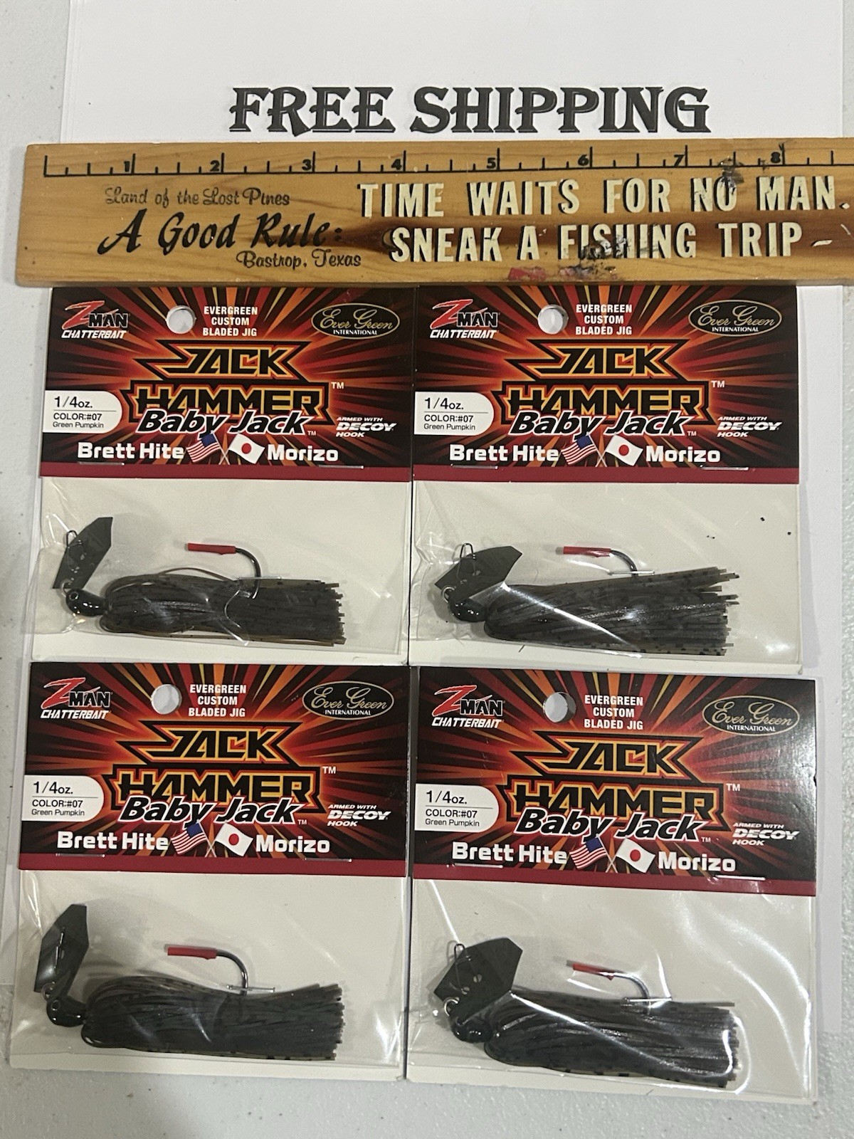 LOT OF 4 Baby Jack Hammer Zman Chatterbait Evergreen 1/4 Oz GREEN PUMPKIN COLOR - Image 1
