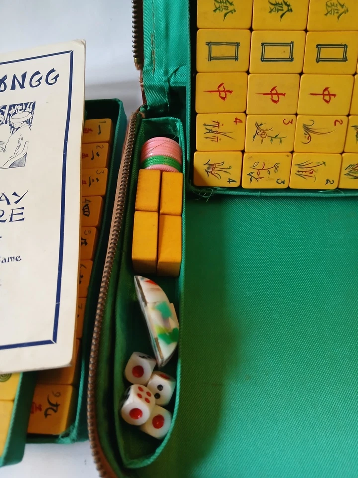 Jacques Mahjong 148 Butterscotch Bakelite Tiles Case Book Mah Jong Jongg Vintage - Image 4 of 4