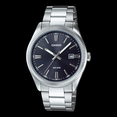 Casio MTP-1302PD-1A1V  Herren  Armbanduhr Edelstahl blaues Zifferblatt Datum 50m