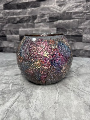 Vintage Lisbeth Dahl Dänemark Glas bunt Mosaik Kerzenhalter Vase 4'' hoch