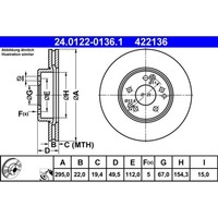 Bremsscheibe ATE 24.0122-0136.1 (2 Stk.) FüR Mercedes-Benz E