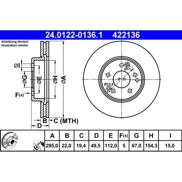Bremsscheibe ATE 24.0122-0136.1 (2 Stk.) FüR Mercedes-Benz E-image