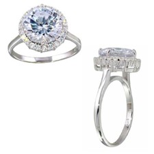 Sterling Silver CZ Stones Ladies Bridal Ring w/ 9 mm 3 ct Round Cut Center CZ