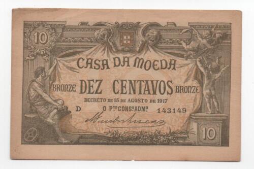 PORTUGAL 10 CENTAVOS 1917 PICK 93 LOOK SCANS - Picture 1 of 2