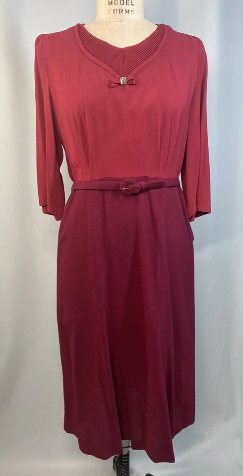 Vintage Dress SIZE LARGE red burgundy HERBERT LEVY ASHEVILLE NC 40s 50s - Image 4 of 4